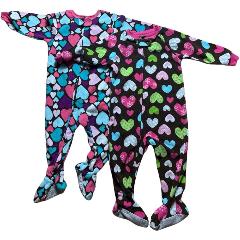 Carter's Hearts Multicolor Fleece One-Piece Romper Footie 18M Baby Girl Pajamas